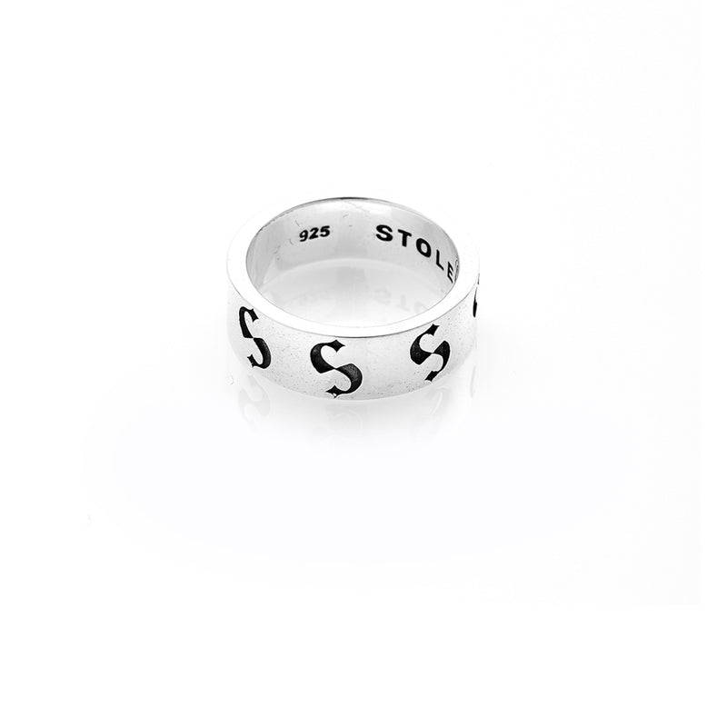 Stolen Girlfriends Club S-Logo Imprint Narrow Oxidised Band - Sterling Silver-Ring-Walker & Hall