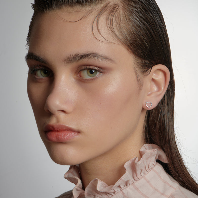 Karen Walker Mini Heart Stud Earrings - Sterling Silver-Earrings-Walker & Hall