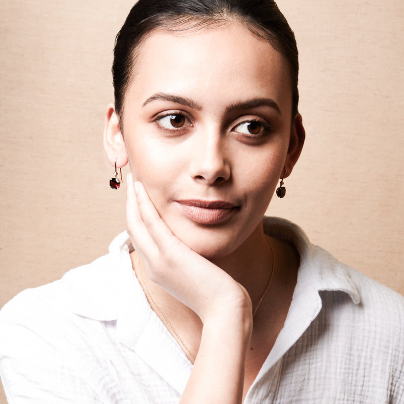 18ct Rose Gold Garnet & Diamond Drop Octavia Earrings-Earrings-Walker & Hall